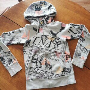 TNA Graphic Print Zipup Hoodie XXS Light Grey Aritzia